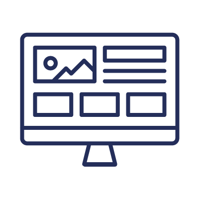 Visuel ordinateur avec à l'intérieur de l'écran des blocs et des lignes de couleur bleu, pour représenter le prototype de site internet